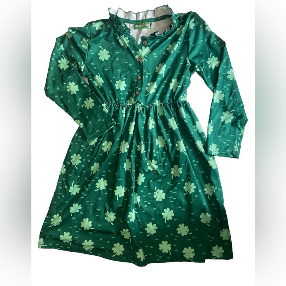 Girl's 5T Ruffle Collar Button-Down Pleated Casual Green | Shamrock